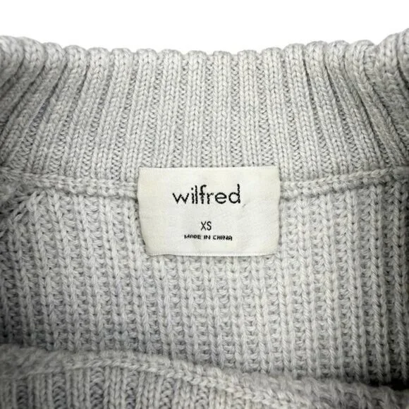 WILFRED Aritzia Jonnie Merino Wool Ruffle Sweater XS Light Grey / Silver Birch - Picture 3 of 5